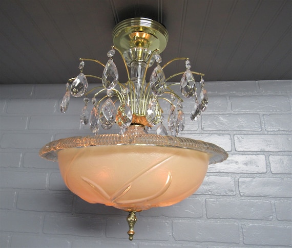 Vintage Art Deco Semi Flush Mount Ceiling Light Fixture Hollywood