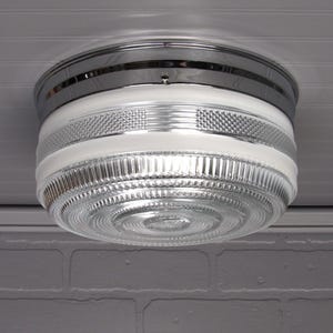 Vintage MCM Retro Semi Flush Mount Light Kitchen Bathroom Fixture Vintage Glass Shade 10 1/4&quot; Diam