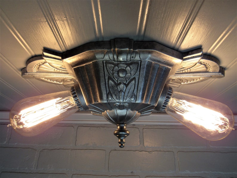 Vintage Antique Art Deco Flush Mount Ceiling Light 1930 S Cast Theater Ceiling Light New Ul Listed 2 Light Fixture Polished Aluminum