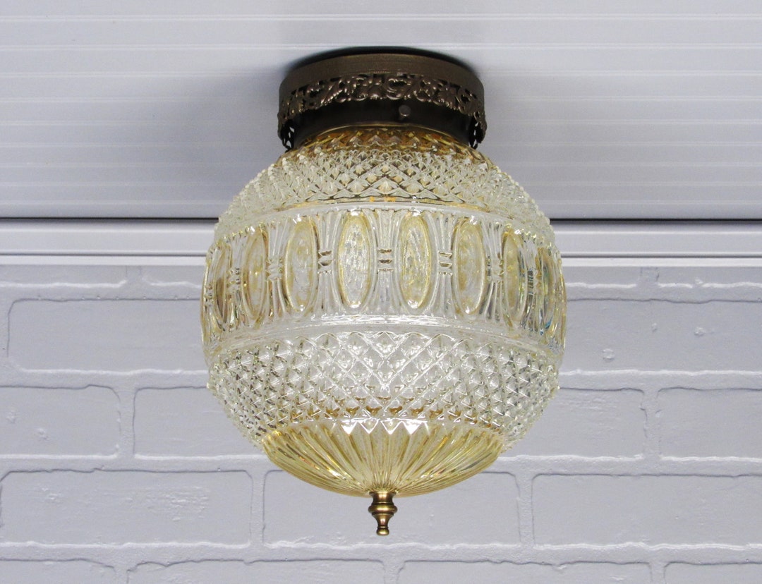 Large Vintage Mid Century Semi Flush Mount Ceiling Light, Retro MCM ...