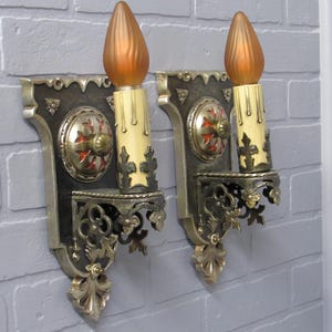 Pair Vintage Antique Bronze Arts Crafts Wall Sconces, Rewired Restored  12 1/2&quot; Long