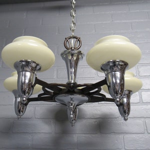 Vintage 1930&#39;s Slip Shade Chandelier Chrome Finish Restored 29&quot; Long