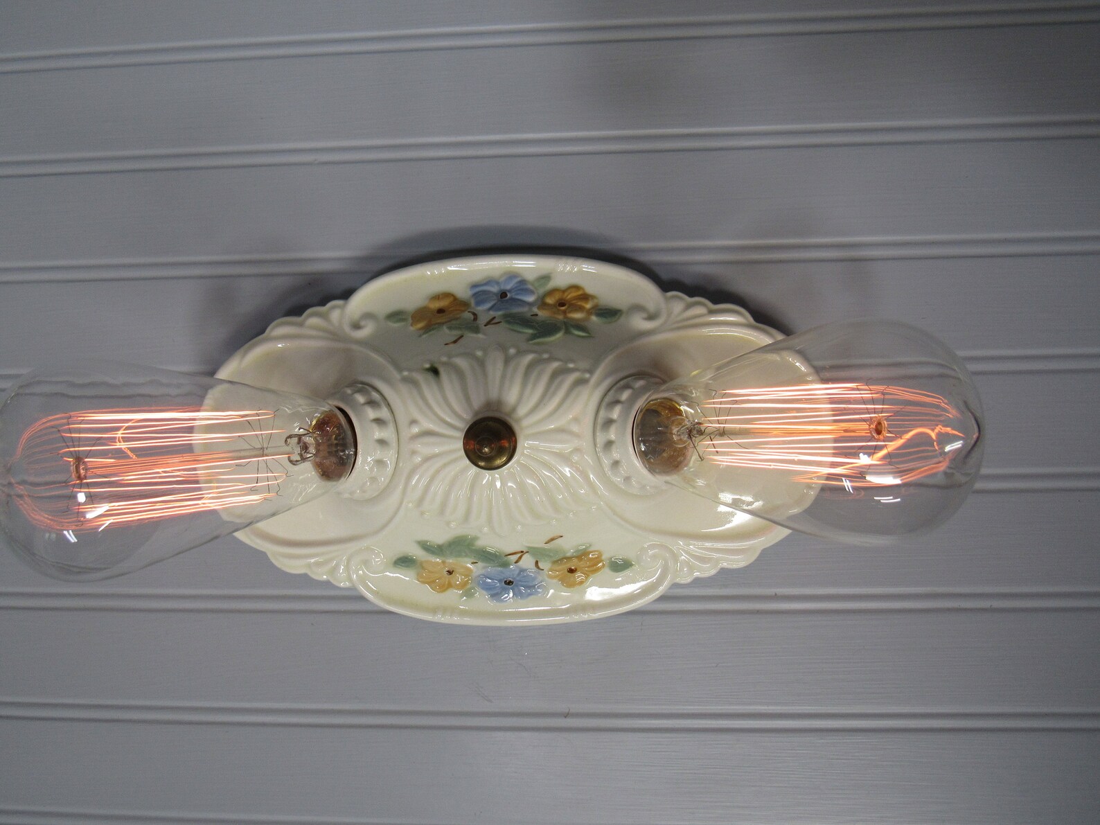 Vintage Flush Mount Ceiling Light Art Deco Porcelain Ivory - Etsy
