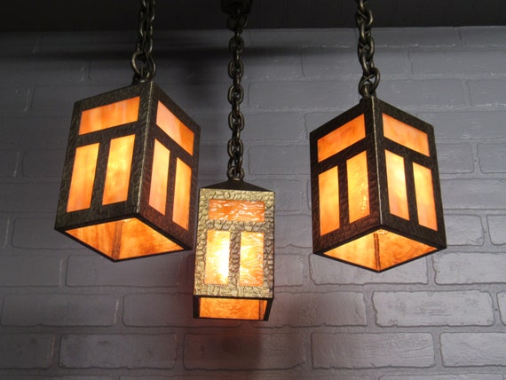 Antique Craftsman Chandelier Mission Lighting 1920 s Restored