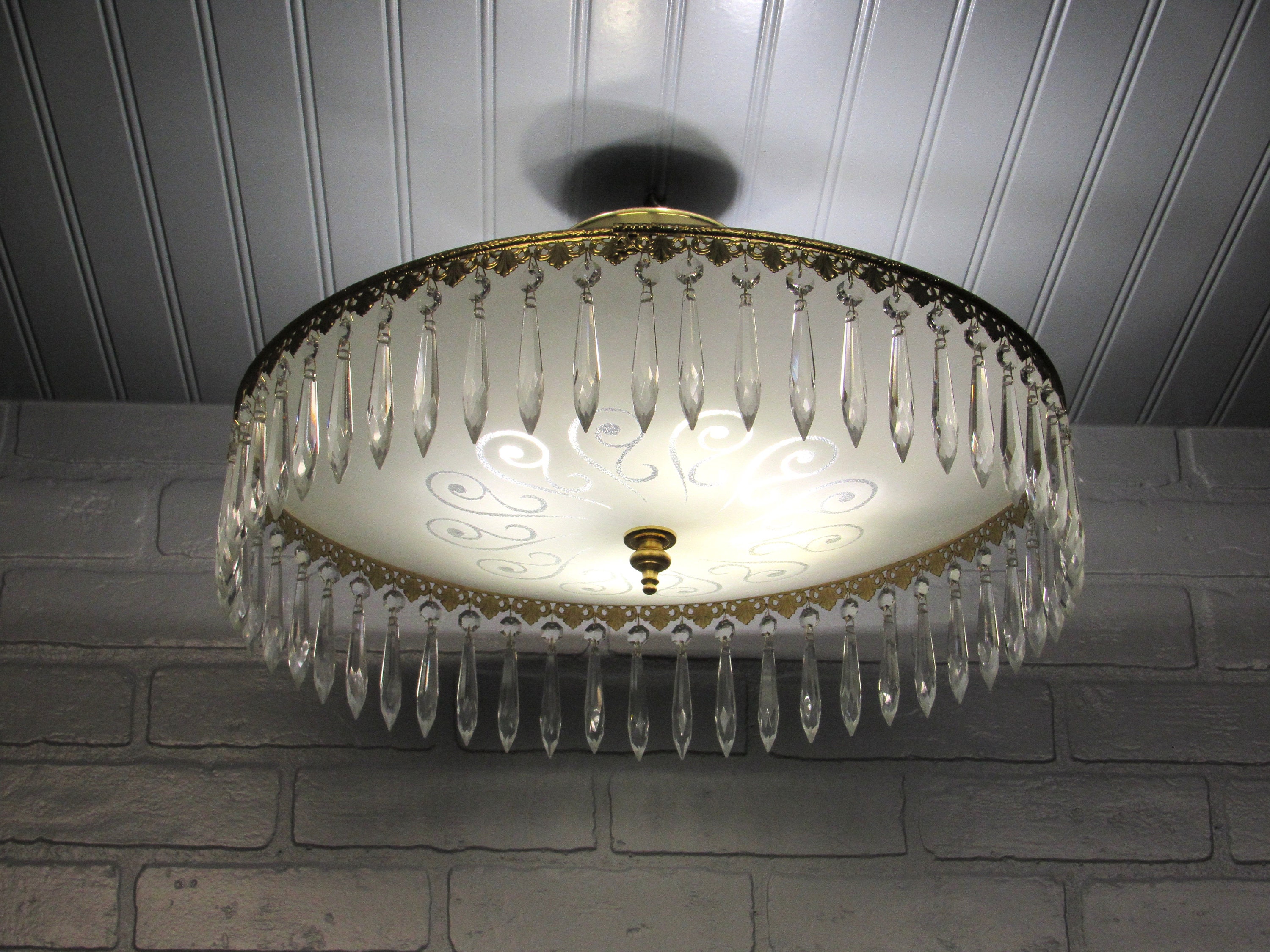 Exquisite Vintage 1940's Art Deco Semi Flush Mount Ceiling Light