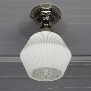 Vintage Art Deco Retro Semi Flush Mount Ceiling Light Fixture 1930&#39;s  Glass Light  12&quot; L
