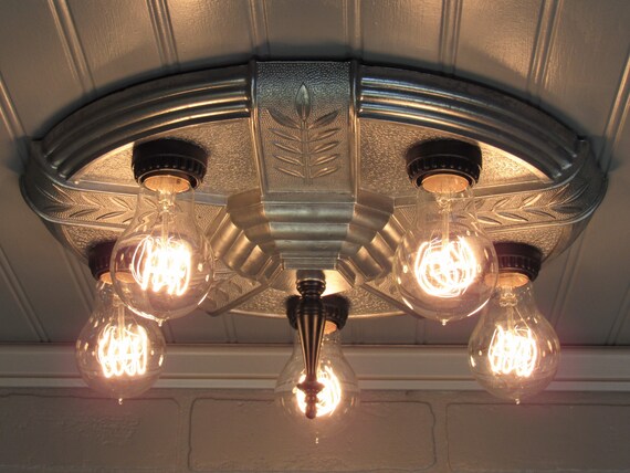 Vintage Antique Art Deco Large Starburst Flush Mount Ceiling Image 0