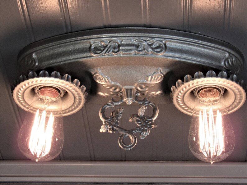 Vintage Flush Mount Ceiling Light 1930 S Art Deco Satin Nickel Ornate Farmhouse Decor 2 Ul Listed