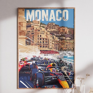 モナコ グランプリ ポスター - ヴィンテージ F1 プリント、モンテカルロ プリント、フォーミュラ 1 ポスター、モータースポーツ ギフト、モナコ プリント、レーシングカー ポスター