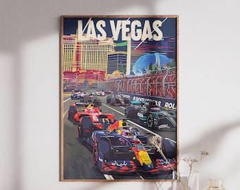 Las Vegas Grand Prix-affisch - Vintage F1-tryck, Las Vegas-tryck, Formel 1-affisch, Motorsport-gåva, USA-racingtryck, racerbilsaffisch
