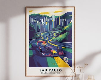 Brasiliens Grand Prix-affisch - São Paulo F1-väggkonst, Interlagos-banan-tryck, Brasilien F1-tryck Motorsportgåva, Racingbilskonstverk, F1-affisch