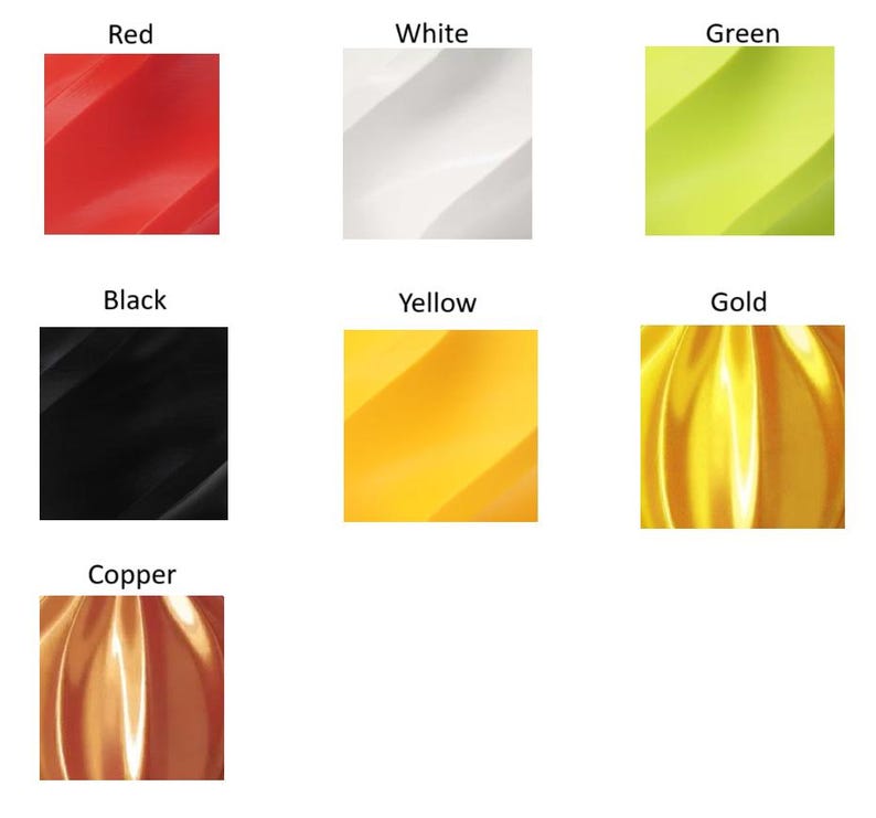 Puede incluir: Una colecci&oacute;n de muestras de color que muestran diferentes tonos de rojo, blanco, verde, negro, amarillo, dorado y cobre. Cada muestra es un cuadrado con una superficie texturizada.