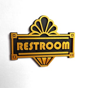 Art Deco Restroom Sign - Custom Door Sign for Bathroom, Toilet or Office - Vintage Style Plaque - Personalized Text & Color Options