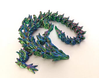 Iridescent Articulated 3D Printed Dragon Figure - 34cm Fantasy Fidget Toy Gift for Dragon Lovers - 34cm(13.4inch) length