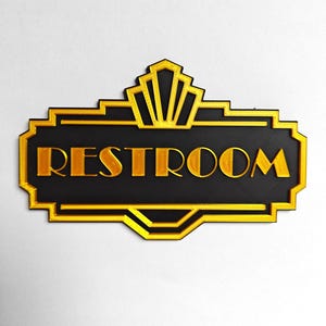 Custom Art Deco Door Sign - Personalized Restroom Sign - Vintage Style Wall Plaque - Toilet, Bathroom, Office, Home Decor