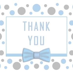 Carte de remerciement, c'est un garçon, noeud papillon, baby shower, pois, bleu, gris, imprimable, téléchargement immédiat.