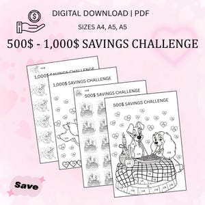 Lady and the Tramp Savings Challenge, Disney-Themed Tracker (Digital Download)