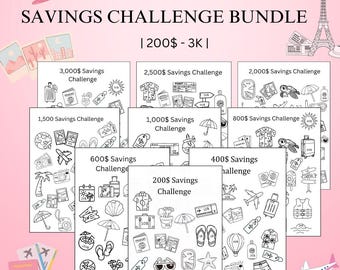 Vacation Savings Challenge Bundle: Travel Fund Tracker (Digital Download)