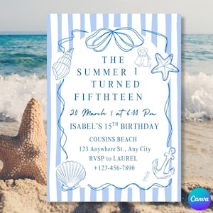 The Summer I Turned Pretty Birthday Invitation - Digital Download - Coastal Birthday Invitation  - Editable beach party invite - Ocean Theme
