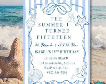 The Summer I Turned Pretty Birthday Invitation - Digital Download - Coastal Birthday Invitation  - Editable beach party invite - Ocean Theme