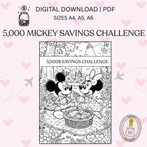 Savings Challenge,Vacation Savings Challenge Coloring,Saving Tracker Sinking Fund,Vacation Fund A6 A5 A4 100 Envelope Challenge,minnie mouse