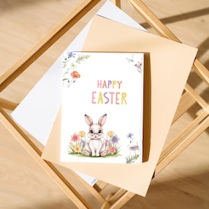 Biglietto di auguri di Pasqua, biglietto stampabile coniglietto pasquale, coniglietto pasquale, cartolina di Pasqua carina, biglietto di auguri, biglietto di auguri pasquale acquerello