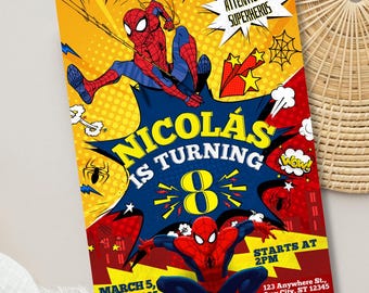 Bewerkbare Spider-Man-verjaardagsuitnodiging, superheldenfeest (digitale download)