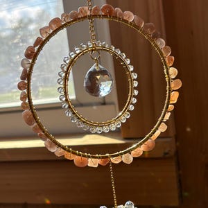 Sunstone and Luna Moth Glass Suncatcher: Uplifting Gemstone, Cottagecore Decor