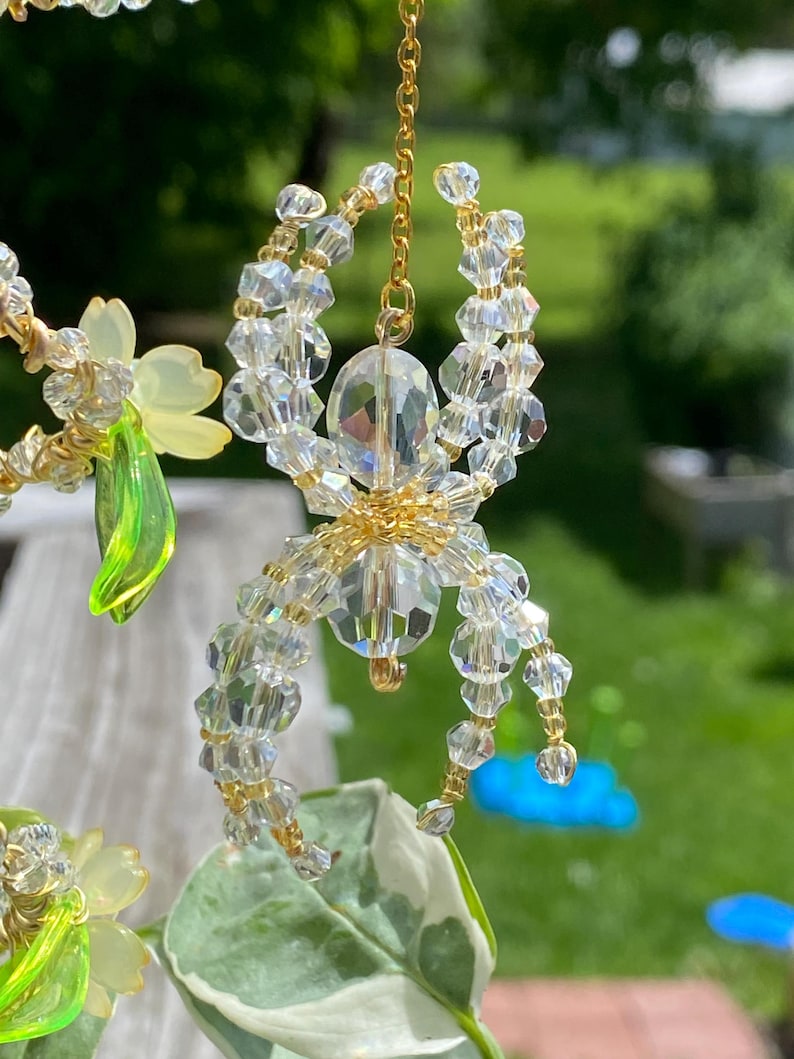 Crystal Beaded Spider Plant Stake Suncatcher: Cherry Blossom Flowers, Indoor Plant Accessory image 7