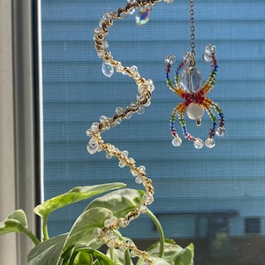 Beaded Plant Stake Suncatcher: Rainbow Spider Decor