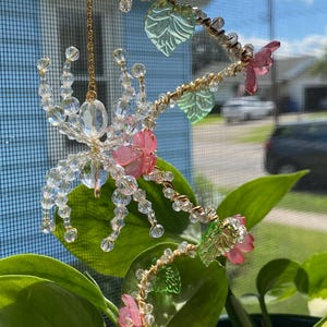 Crystal Beaded Spider Plant Stake Suncatcher: Cherry Blossom Flowers, Indoor Plant Accessory image 9