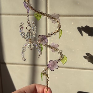 Crystal Beaded Spider Plant Stake Suncatcher: Cherry Blossom Flowers, Indoor Plant Accessory image 10