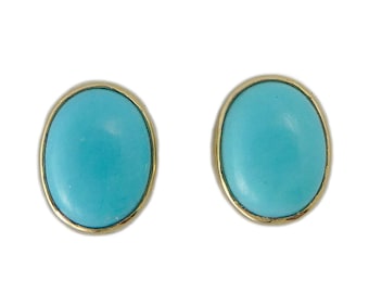 Oval Turquoise and 14k Yellow Gold Stud Earrings, 8x6mm Ready to ship