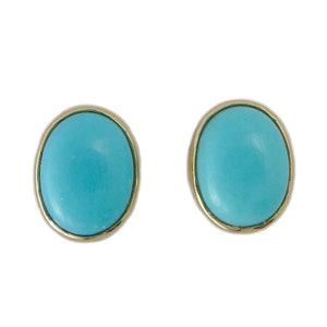 Oval Turquoise and 14k Yellow Gold Stud Earrings, 8x6mm Ready to ship image 1