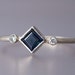 Square Kite Sapphire and Diamond Engagement Ring - 4mm White or Blue Sapphire with Accent Diamonds Solid 14k White or Yellow Gold