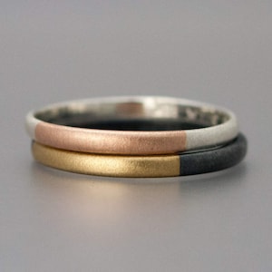 Two Tone Gold and Silver Classic Wedding Band - 2mm Half Round Married Metals Ring in Sterling Silver with 14k Yellow or Rose gold