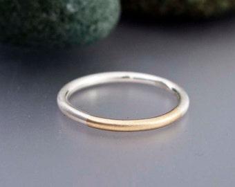 Mixed 14k Gold and Silver 2mm Round Ring - Married Two Tone Band