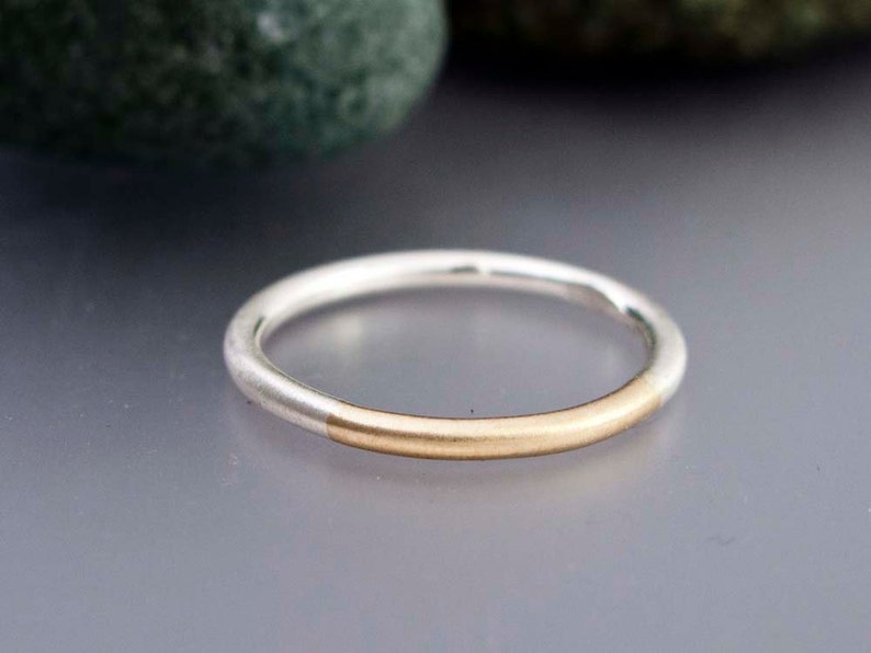 Married 14k Gold and Sterling Silver Ring Two Tone 2mm Round Band