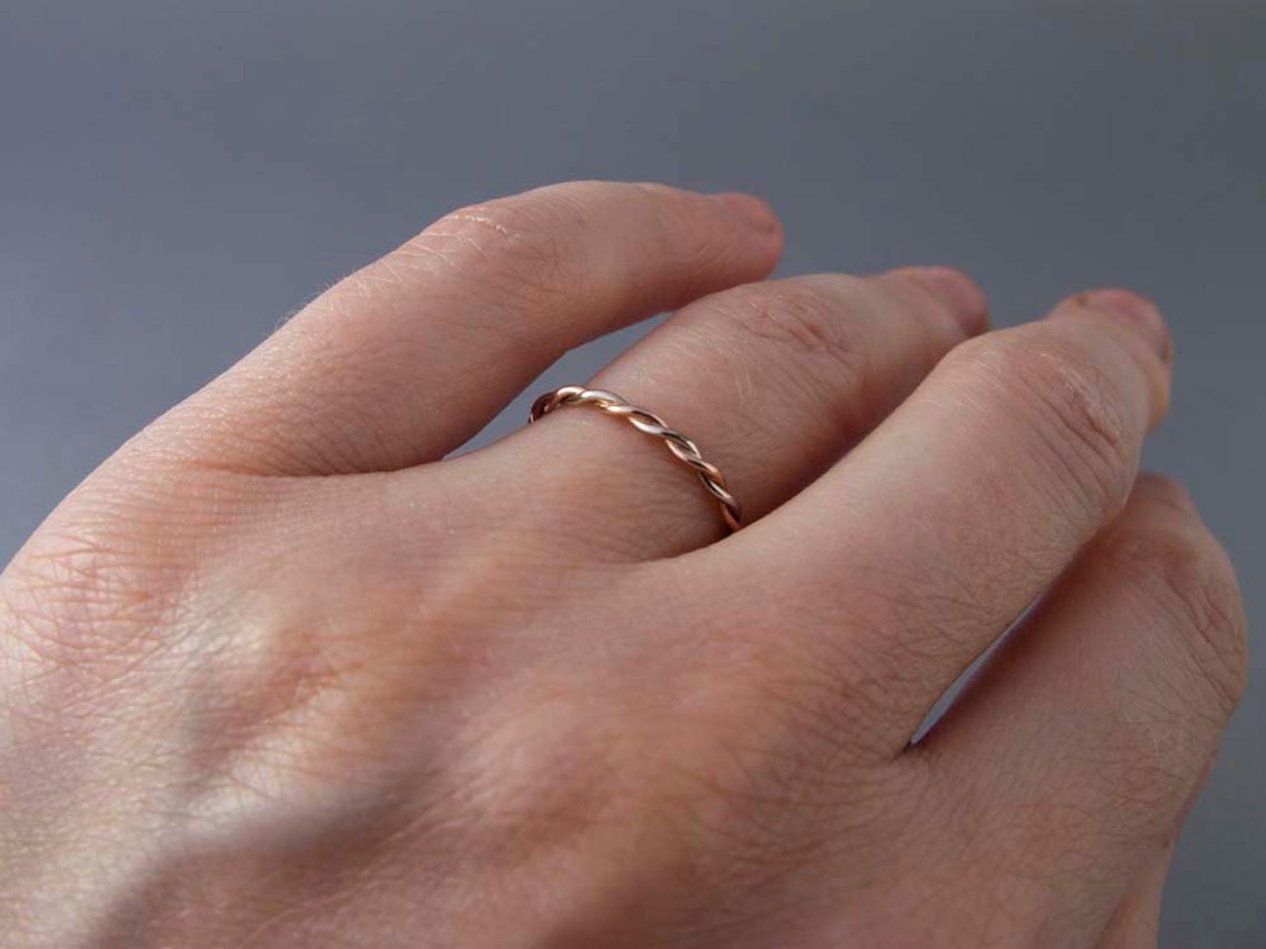 14k Gold Rope Twist Wedding Ring Set With 1.6mm and 2mm Wide Etsy