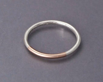 Mixed 14k Gold and Silver 1.6mm Round Ring - Married Two Tone Band