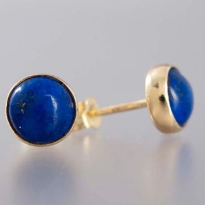 Lapis Lazuli Gold Bezel Stud Earrings 6mm stud earrings in 14k yellow image 3