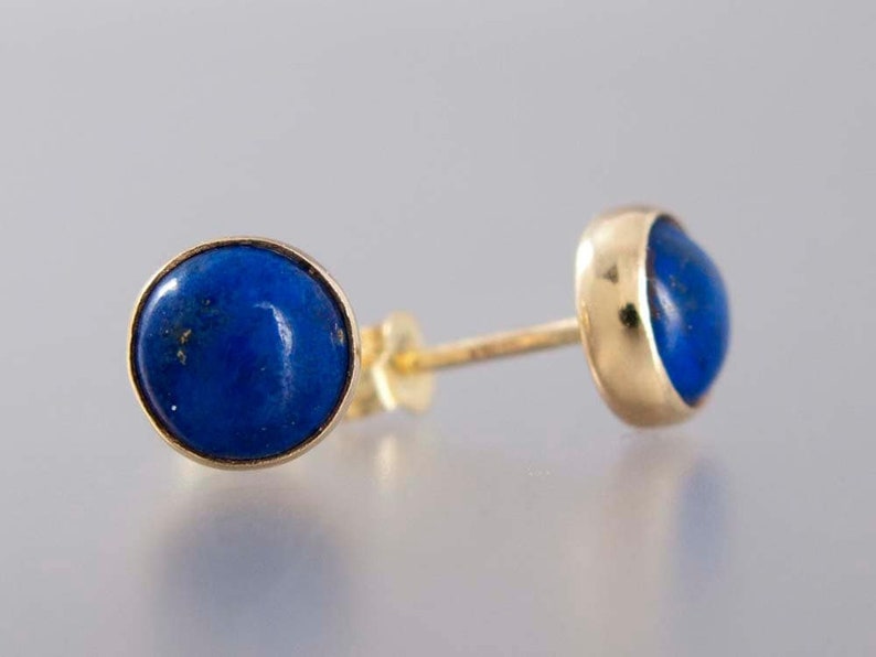 Lapis Lazuli Gold Bezel Stud Earrings 6mm stud earrings in 14k yellow image 3