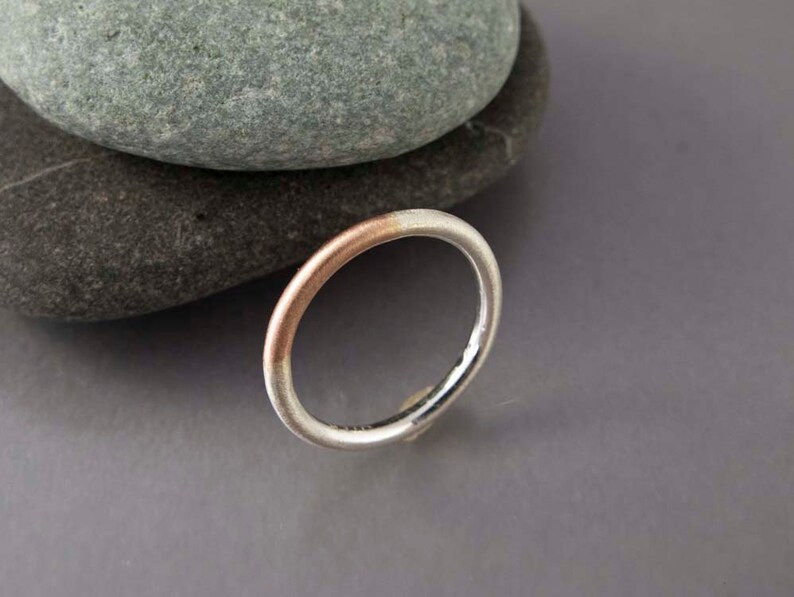 Married 14k Gold and Sterling Silver Ring Two Tone 2mm Round Band