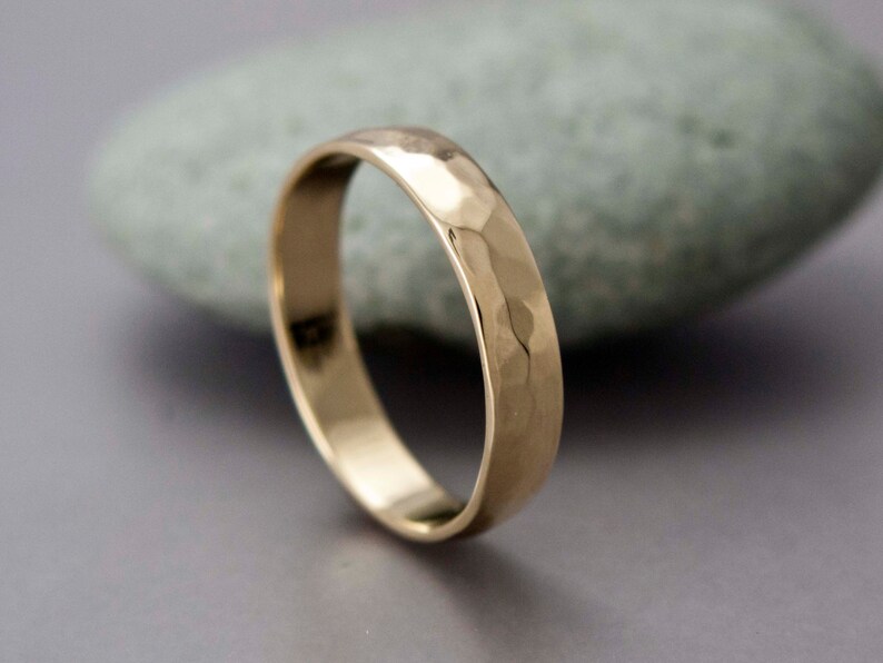 Hammered Gold Mens Wedding Band 4mm Wide Half Round Ring in - Etsy