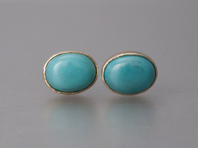 Oval Turquoise and 14k Yellow Gold Stud Earrings, 8x6mm Ready to ship image 4