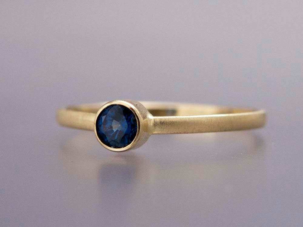 Blue Sapphire Ring Solid 14k Yellow Gold Thin Engagement - Etsy