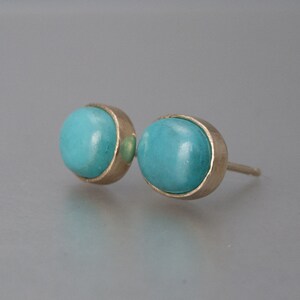 Oval Turquoise and 14k Yellow Gold Stud Earrings, 8x6mm Ready to ship image 6