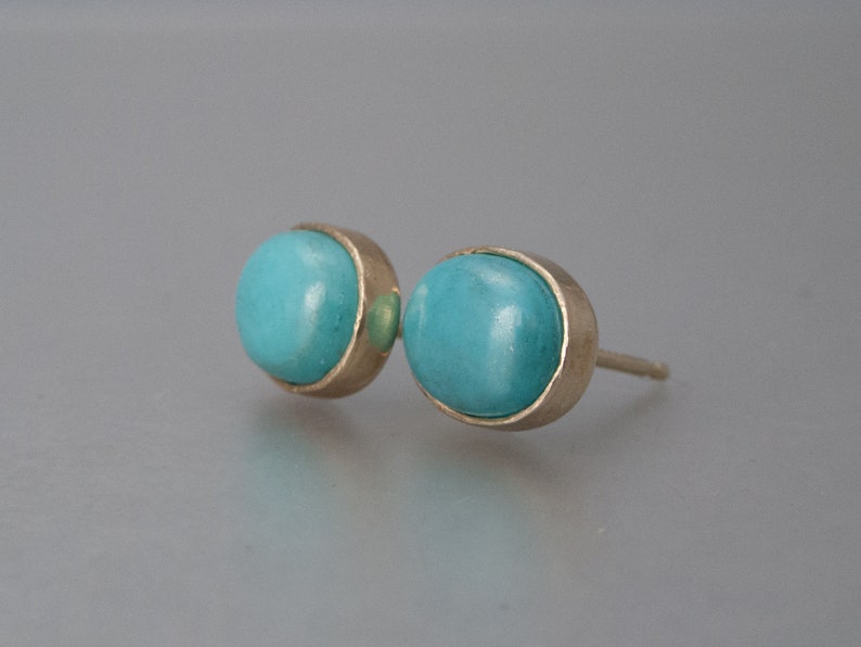 Oval Turquoise and 14k Yellow Gold Stud Earrings, 8x6mm Ready to ship image 6