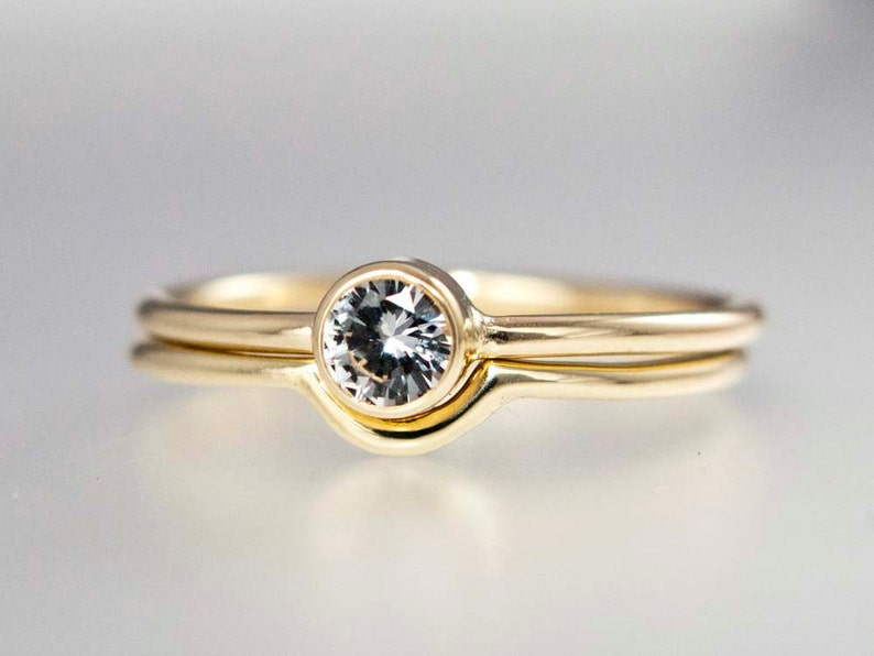 Gold Engagement and Wedding Band Set White Sapphire | Etsy