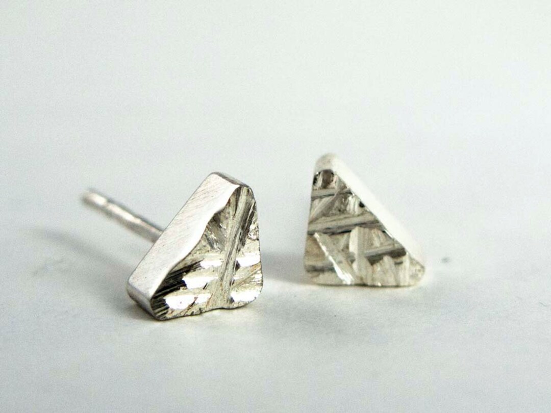 Rough Cut Geometry Triangle Studs in Sterling Silver Ready Etsy